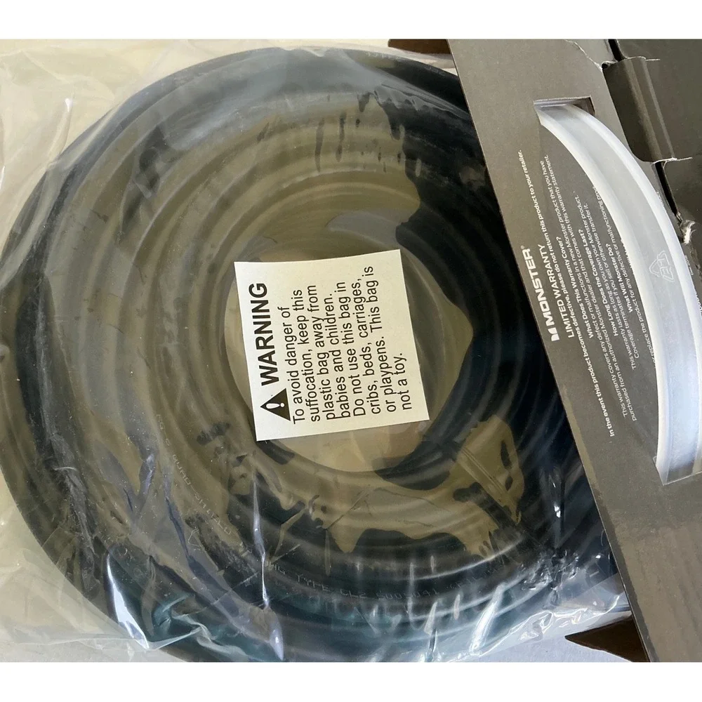 Monster Coaxial RG-6 Cable 50ft In-Wall Rated Gold Plated Connectors‎ Black NWT
